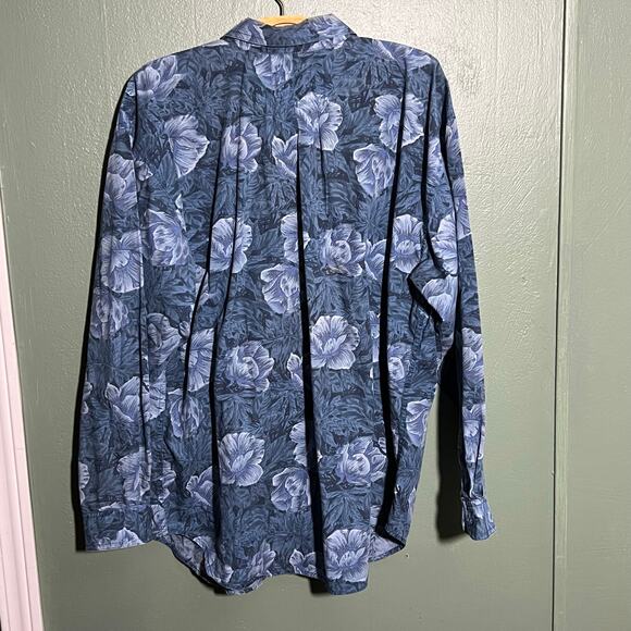 Liz Wear Blue Floral Button Up Shirt Long Sleeve Cotton Blend Large - Picture 5 of 5